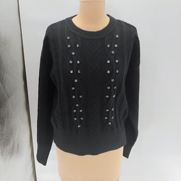 Karl Lagerfeld Womens Cable Neck Mock Knit Sweater, Black Medium - Picture 2 of 14